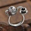 1PC Vintage Temperament Floral Pattern Pouring Teapot Geometric Adjustable Opening Ring For Men Fashion Jewelry Accessories