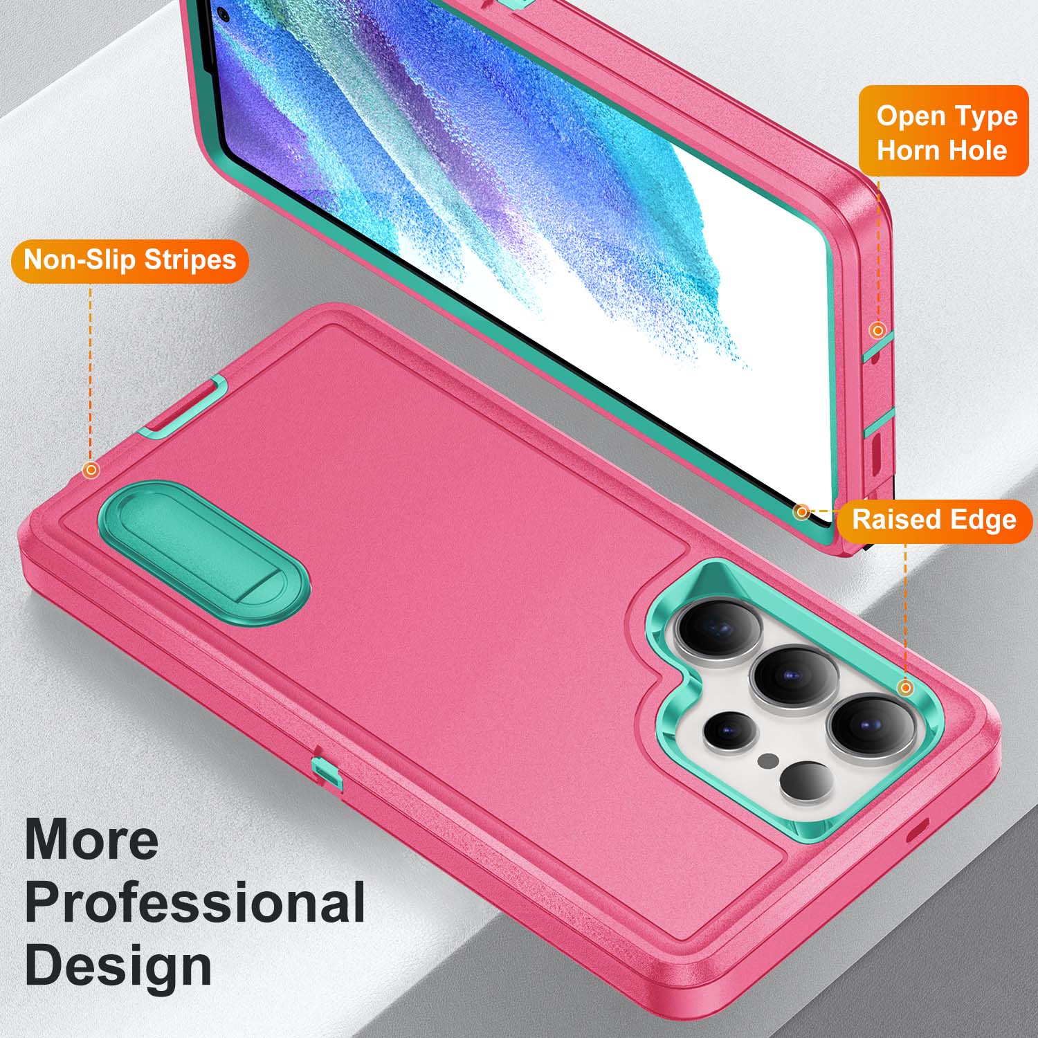 

For Samsung Galaxy S25 Ultra Case Kickstand Phone Cover PC+Silicone+EVA 3-in-1 Design Red+Black