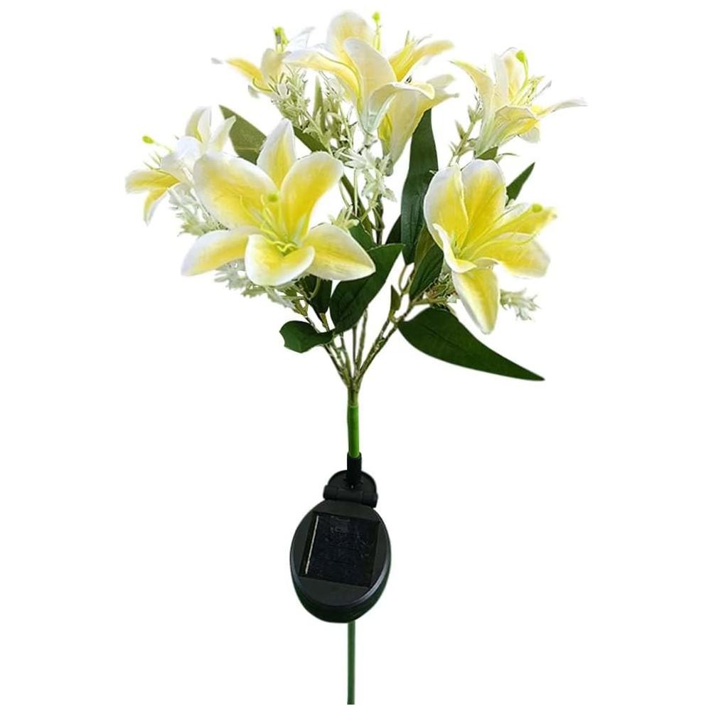 Flowers Solar Light 7Head Lily Solar Flower Lights With Warm White Light, Outdoor Solar Garden Decoration Lawn Light Stake Light