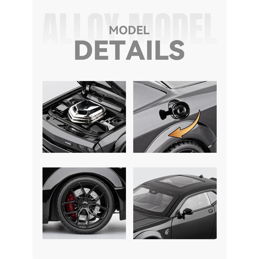 1/18 Dodge Challenger SRT Hellcat Alloy Track Racing Car Model Metal Muscle Sports Car Vehicles Model Sound Light Kids Toys Gift