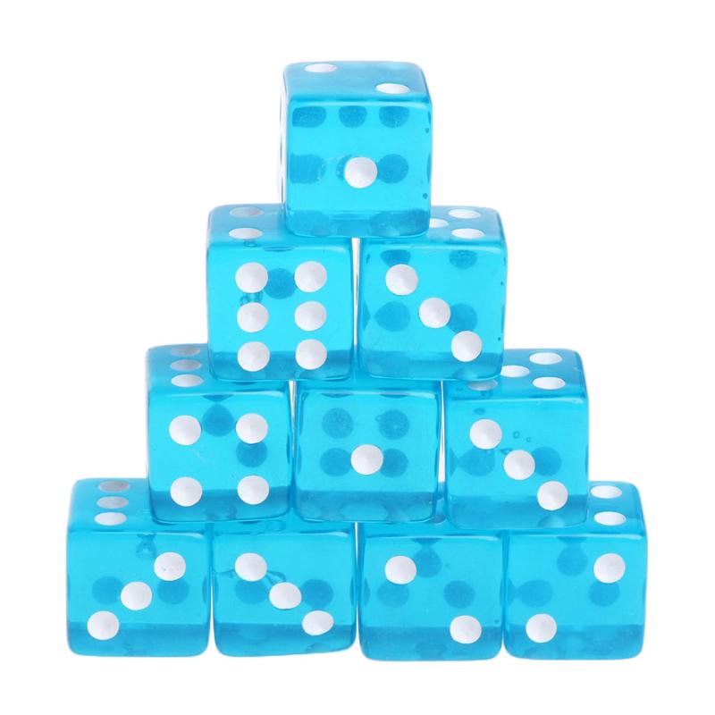 Dice 10 Pcs Six Sided 15mm Transparent Cube Round Corner Portable Table Playing Games