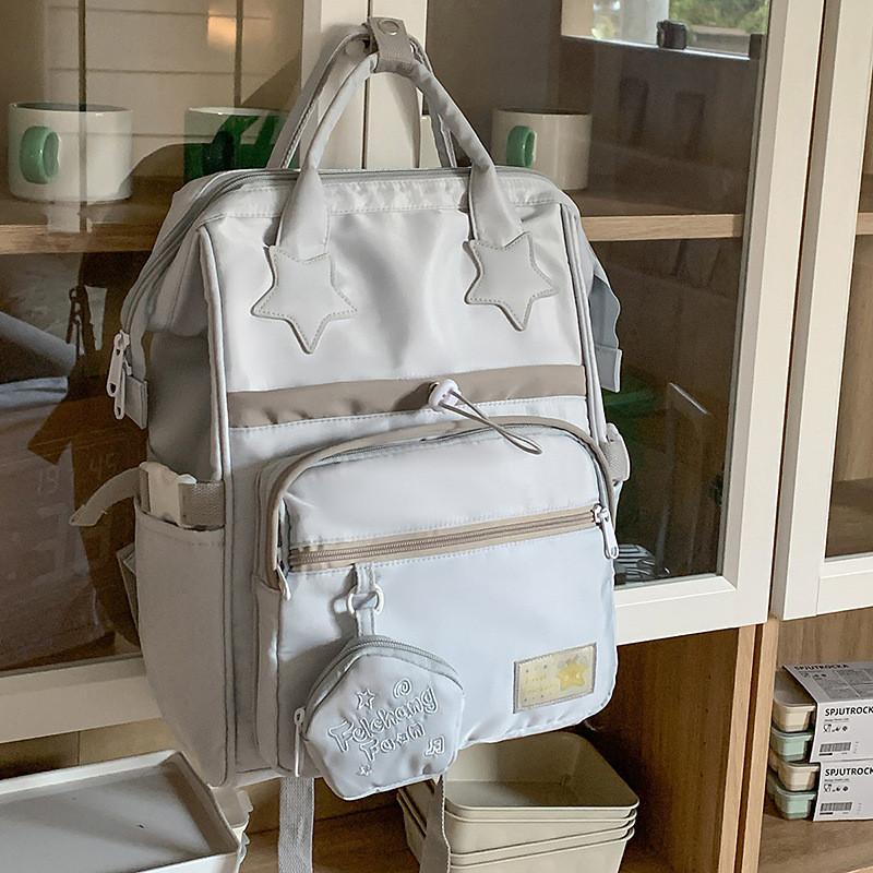 Star Splicing Cute Design Student Backpack With Coin Purse For Daily Use