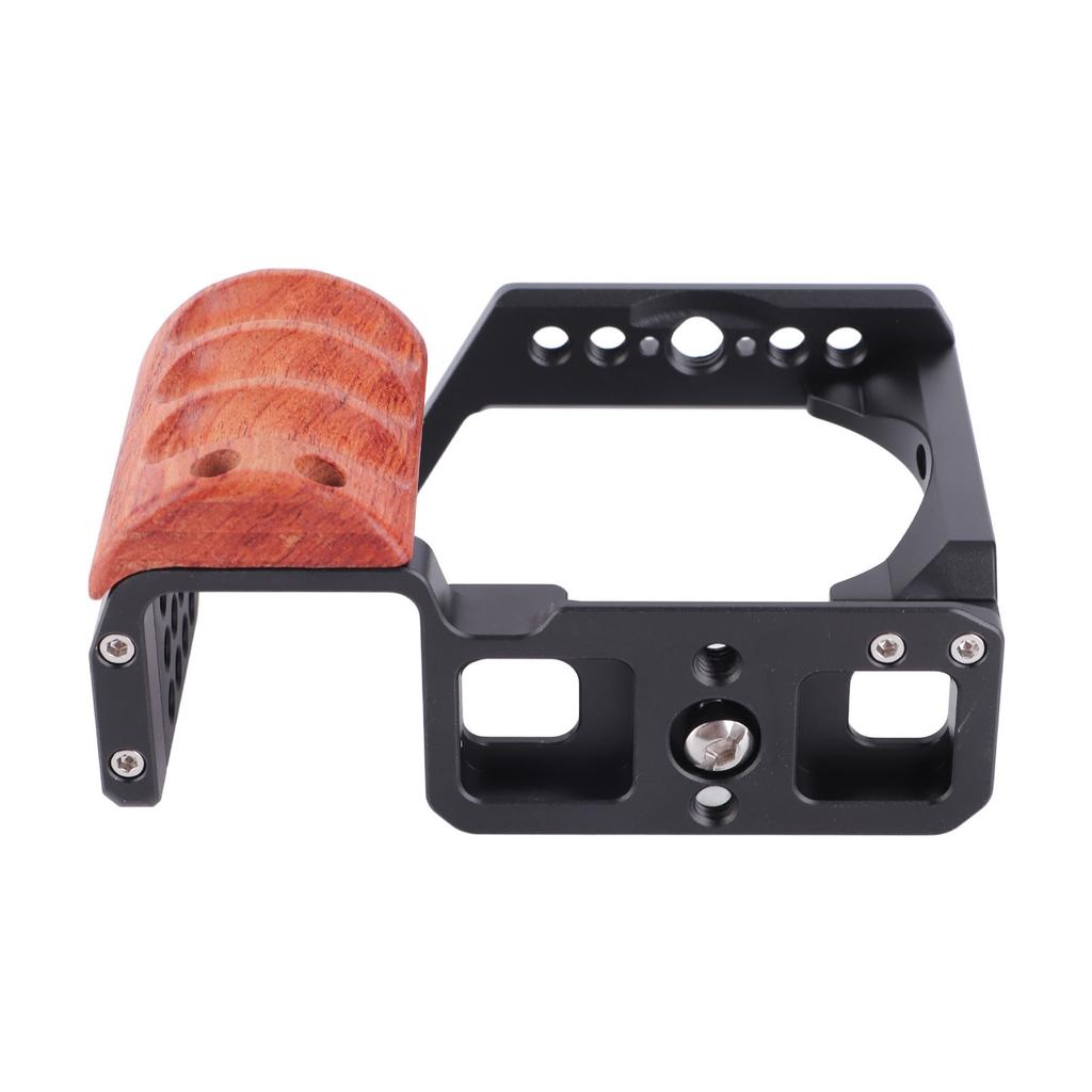 JLwin Camera Cage with 3 8in Locating 1 4 In Threads Cold Shoes Wooden Handle Video Camera Cage Rig for ZV E10