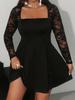2025 Plus Size Sexy Lace Patchwork Long Sleeve Low-Cut Dress for Women