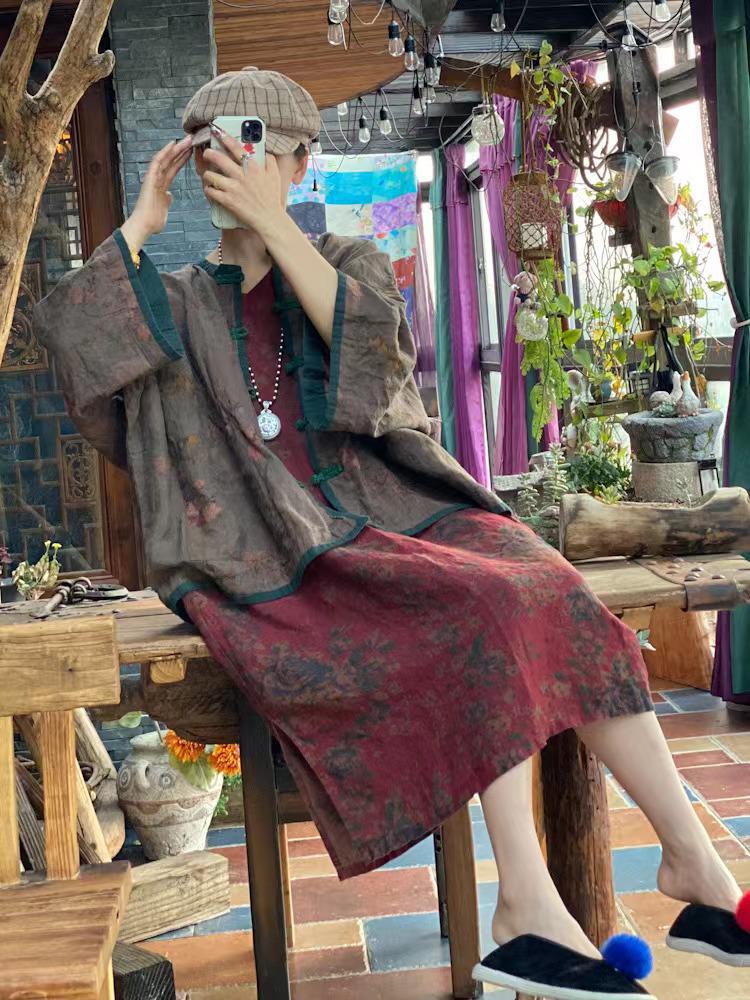 1939 Retro Artistic Xiangyunsha Printed Shirt Cardigan