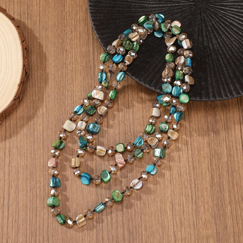 JMXD-120cm Shell Necklace Coffee Crystal Beaded Necklace Premium Women's Sweater Chain Natural Vintage Clothing Necklace