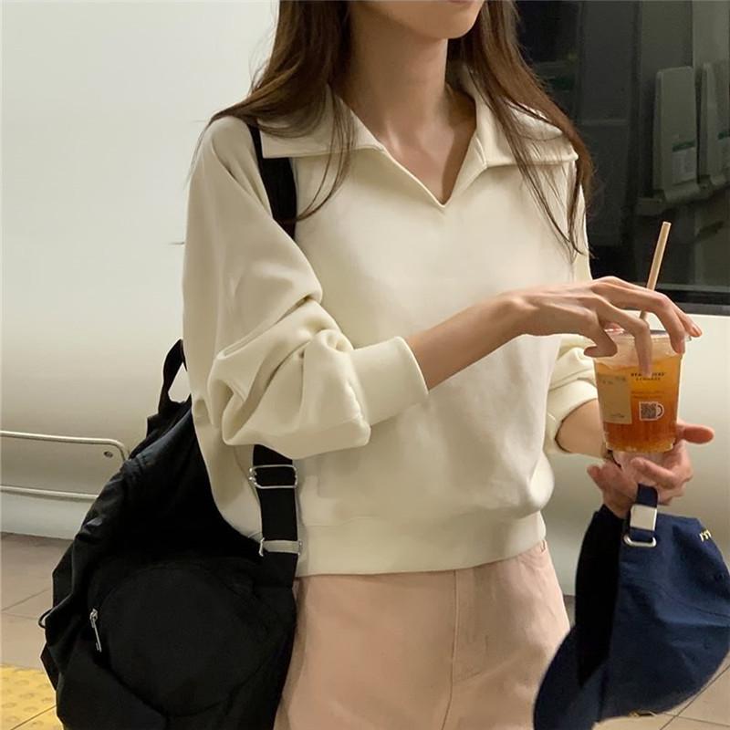 2024 Autumn Women's Korean Style Letter Print Lapel Pullover Hoodie - Loose Artistic Casual Jacket Top