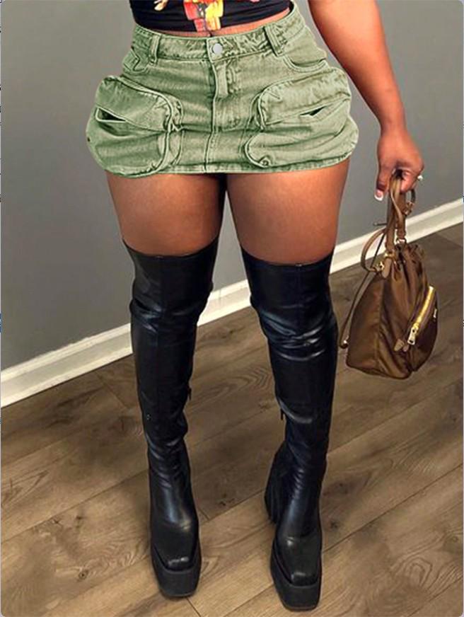 Women's Straight-Leg Denim Cargo Shorts with Pockets