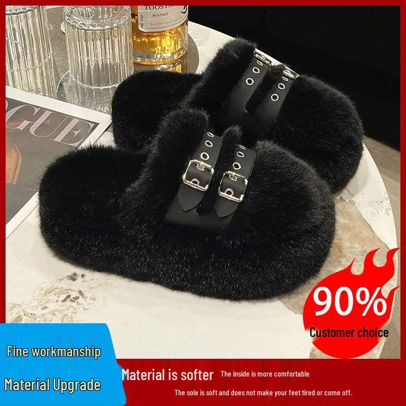 

Женские пушистые нескользящие тапочки на высокой подошве с закрытым носком, универсальные для ношения на улице - Коллекция Осень/Зима 2025 38