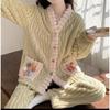 Winter Damen Heimkleidungs-Set, Damenmodell Gefüllt Verdickter Gesichtsstoff, Herbst- und Wintermodell Korallenvlies Schlafanzug Heimkleidung