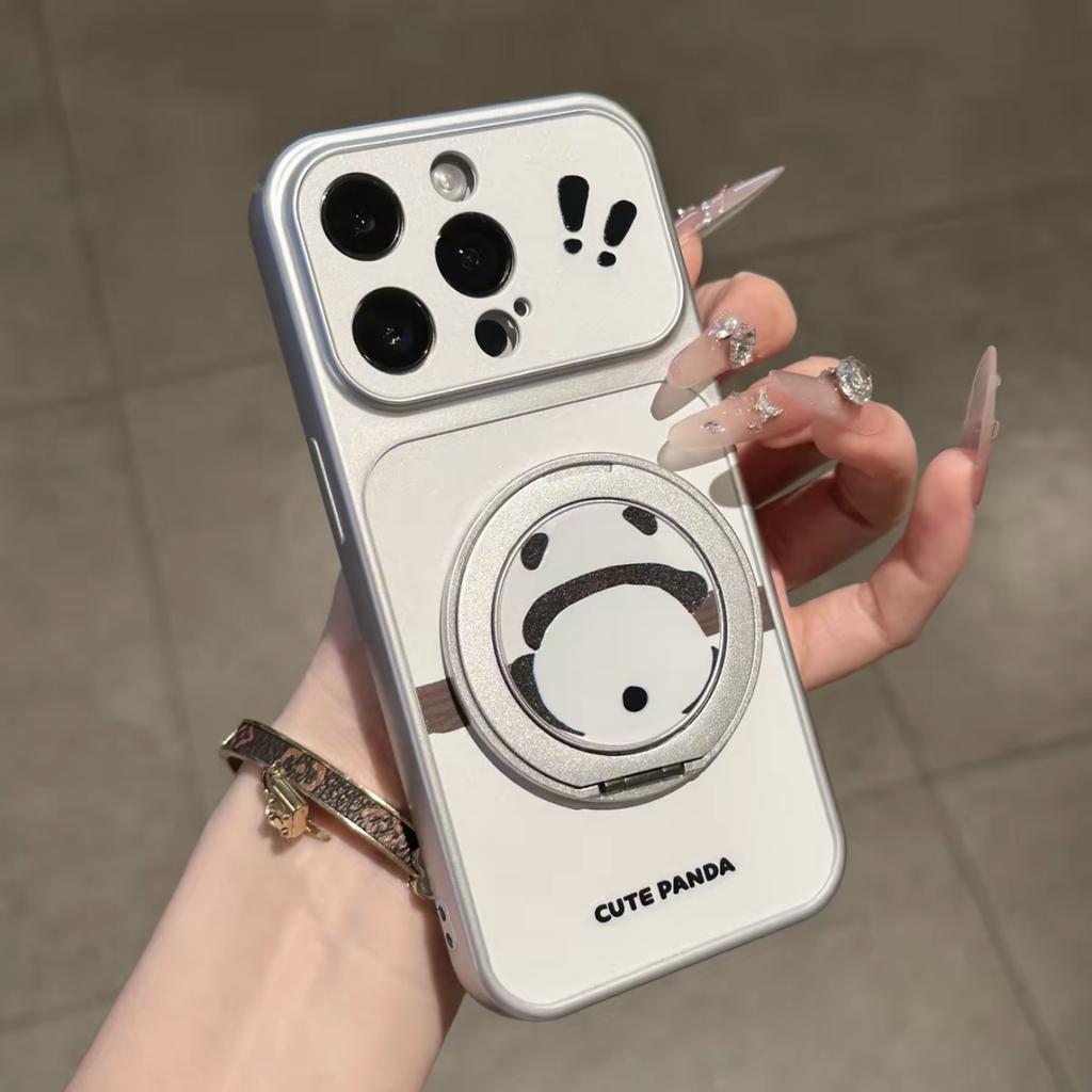 Tree climbing panda rotating bracket is suitable for iPhone16/17Pro mobile phone case Apple 15 electroplating large window 14 sets