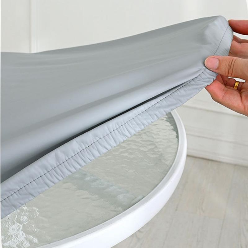 Waterproof Round Elastic Edged Tablecloth PU Leather Oil-resistant Non-slip Table Cloth Cover for Home Kitchen Dining Room