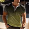 Men's Casual Striped Stand Up Collar Short Sleeved Pullover