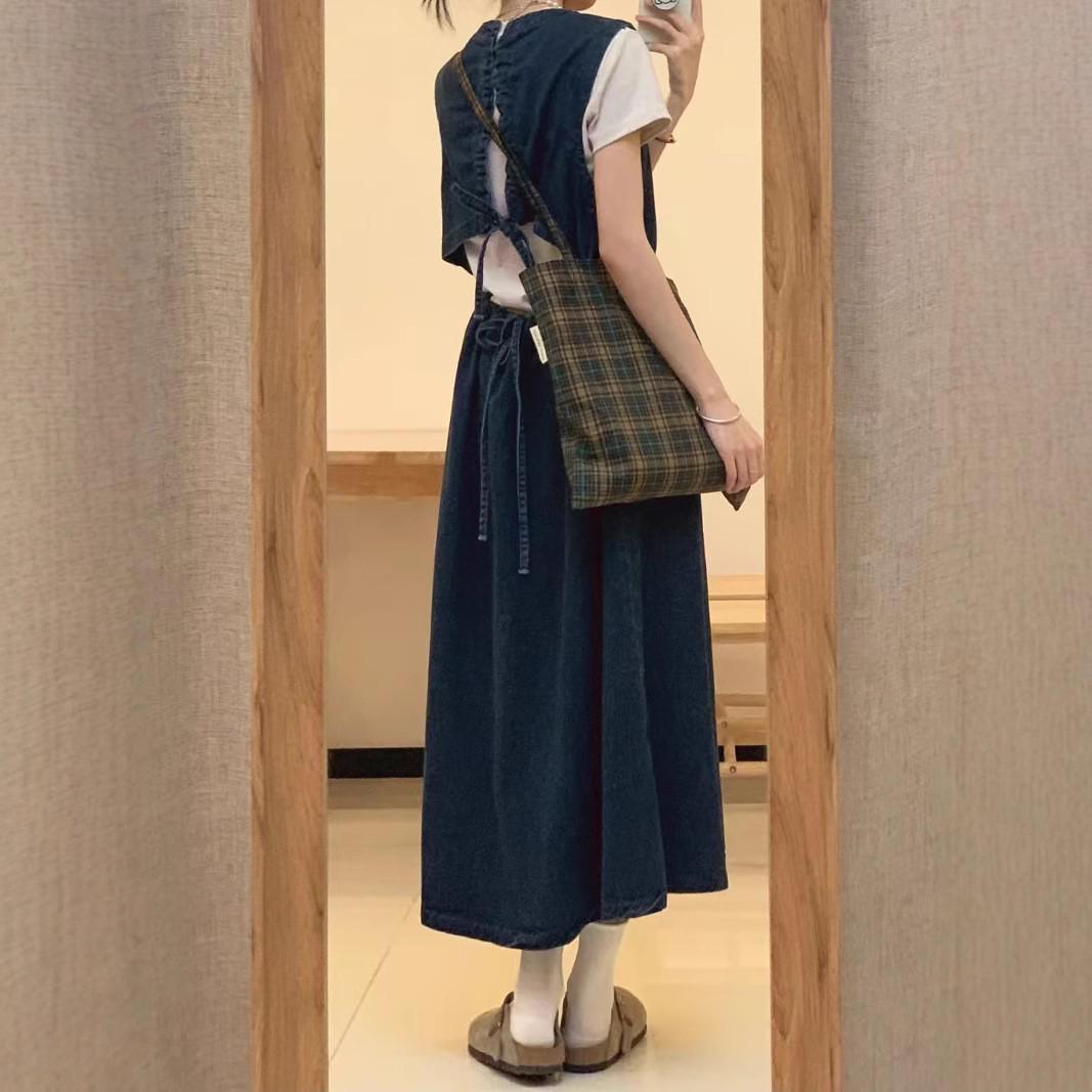 

Летнее джинсовое платье без спины 2025 для женщин - Приталенное, омолаживающее и с вырезами на бретелях 2XL синий