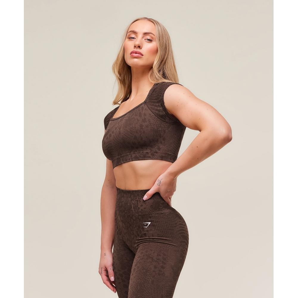 Gymshark Adapt X Whitney Animal Top Crop Fără Cusături Maro B3b2h Nc4g