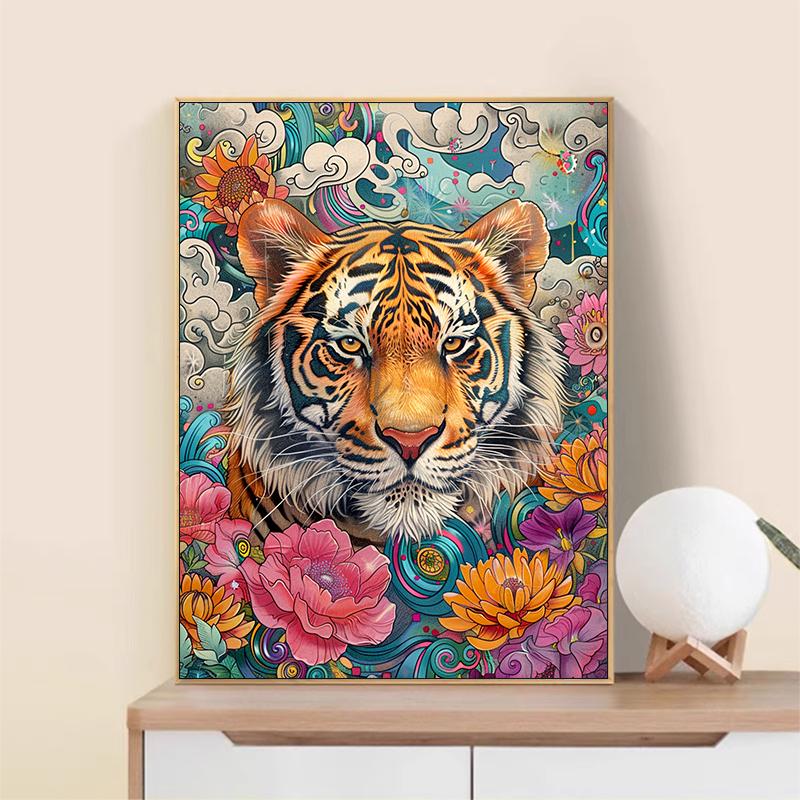 5d DIY Diamond Painting Cross Stitch Tiger Diamond Embroidery Mosaic Flowers Full Round Drill Home Decor