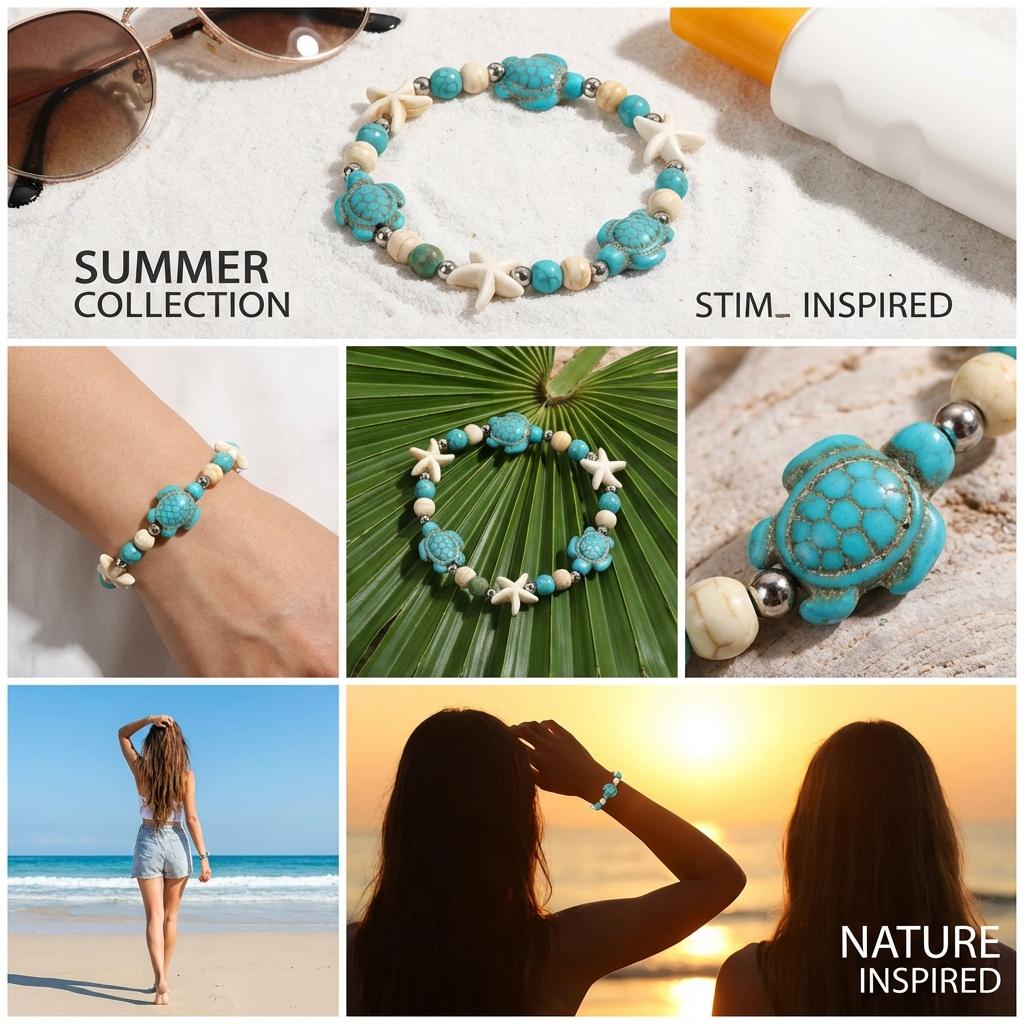 Bohemian Shell Starfish Bracelet for Women Summer Beach Turtle Beads Bracelet Handmade Rope Chain Trendy Vacation Jewelry Gift