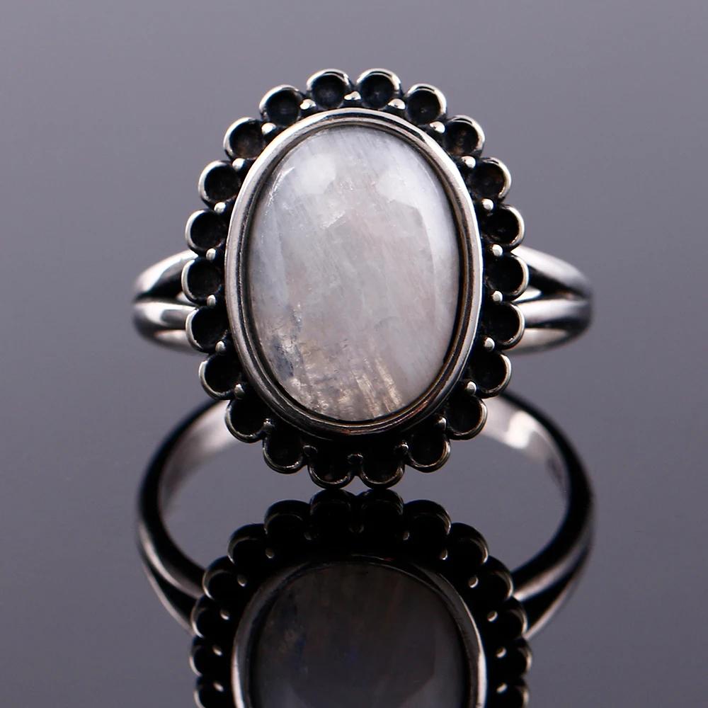 Okrągłe Owalne Duże Naturalne Kamienie Księżycowe Pierścionki Damskie Srebro S925 Pierścionki Prezenty Vintage Delikatna Biżuteria