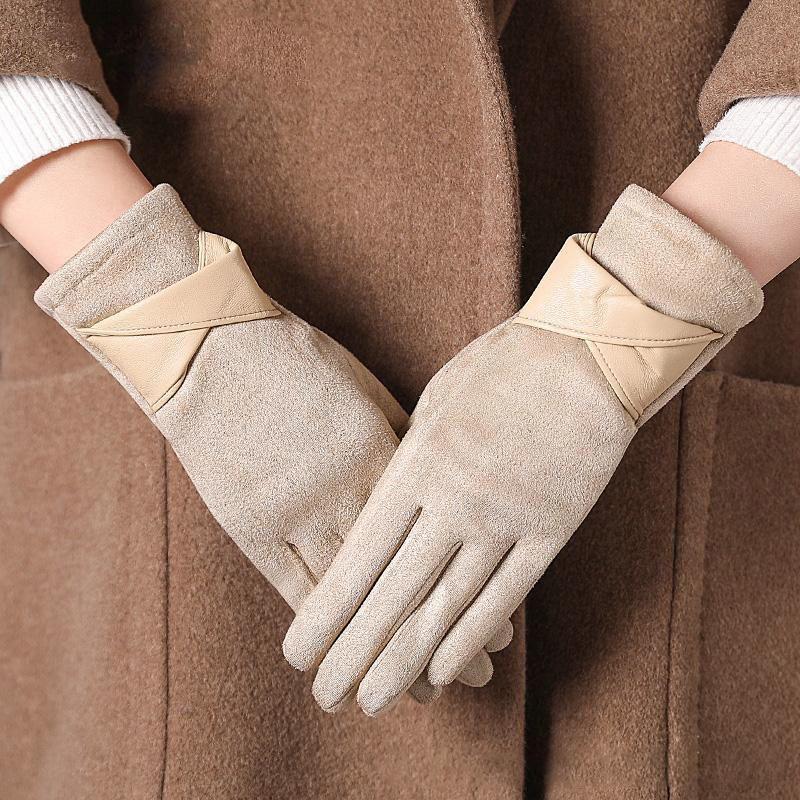 Warm Gloves With Velvet, Suitable For Women To Use In Winter, Touch Screen Elegant Bow Accessories, Cycling And Driving Gloves