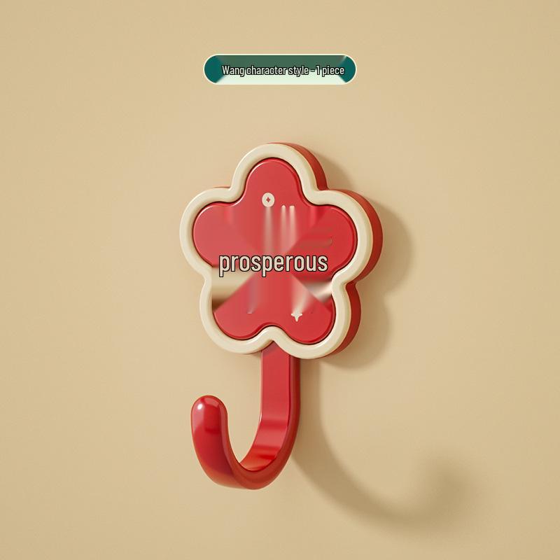 Red Festive New Year Wealth & Prosperity Adhesive Door Hook for Housewarming, No-Drill Installation