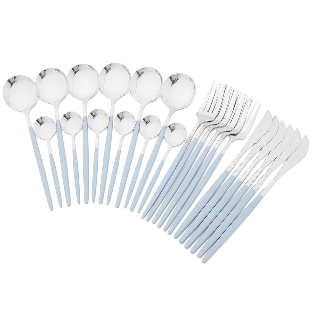 24ks Mix Color Sada nádobí Luxusní Sada příborů z nerezové oceli Nůž Vidlička Čajové lžičky Nádobí Party Western Kuchyňské příbory