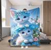 Four Seasons Blanket with Two Blue Kitten Pattern Warm Cozy Blanket Sofa Bed Blanket for Office Camping Travel Home Decor