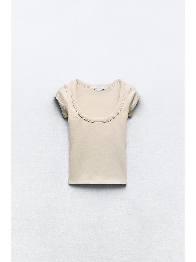 Women's Summer Sweet & Spicy Slim Fit Round Neck Ribbed Cotton T-Shirt, Short Sleeves