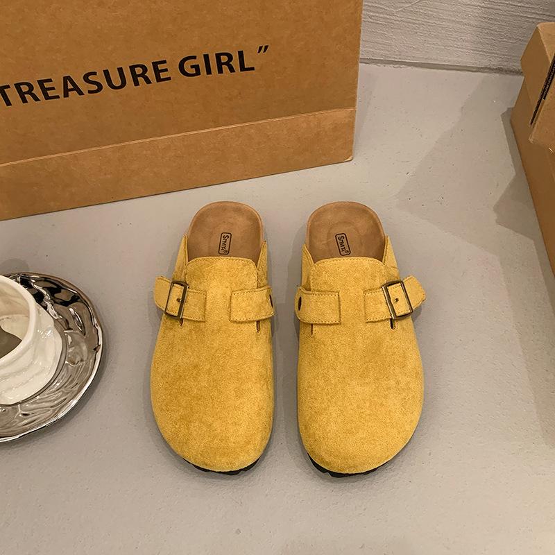 Popular shoes women's 2025 spring and autumn new pregnant women's bag head half slippers, wearing thick-soled lazy people with one foot, retro wom