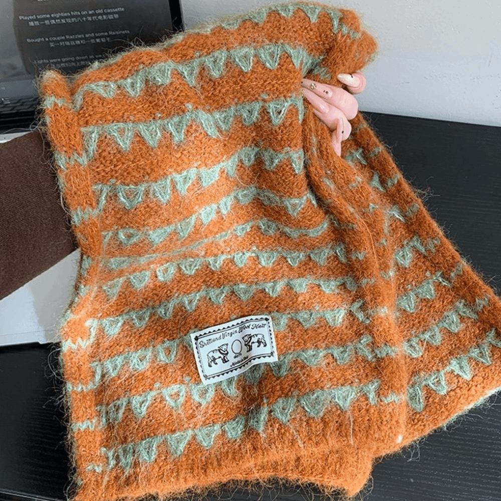 Korean Style Pumpkin Color Knitted Scarf 170cm x 25cm Fall Winter Neck Warmer For Women