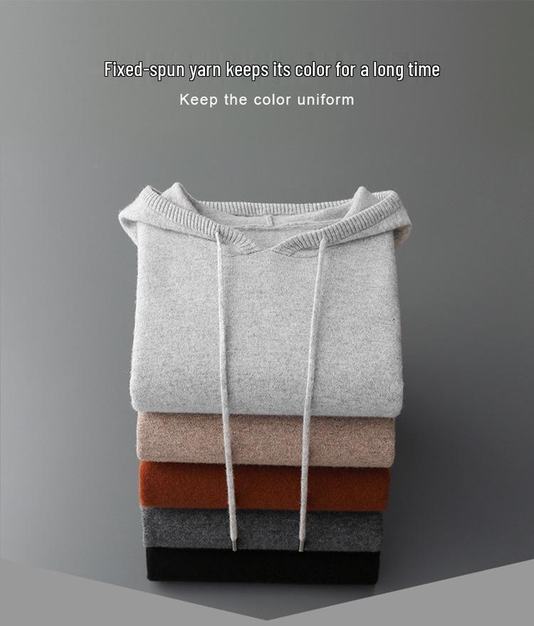 Men's Thick Wool Knit Pullover Hoodie - Autumn/Winter Collection