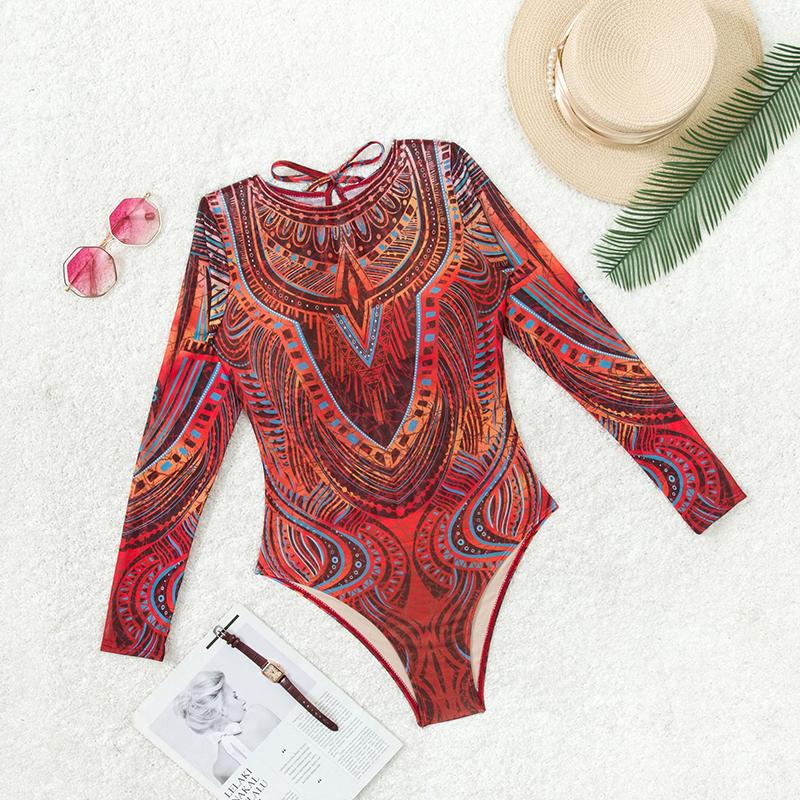 

Новый сексуальный купальник с высокой талией, женский летний купальный костюм, набор бикини, купальник с длинным рукавом, женский пляжный костюм для плавания XXL красный