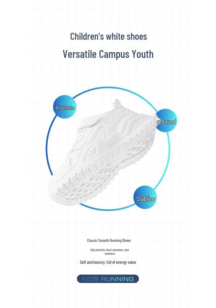 Kids' White Sports Shoes - Waterproof Leather Surface, Unisex Casual Running Sneakers