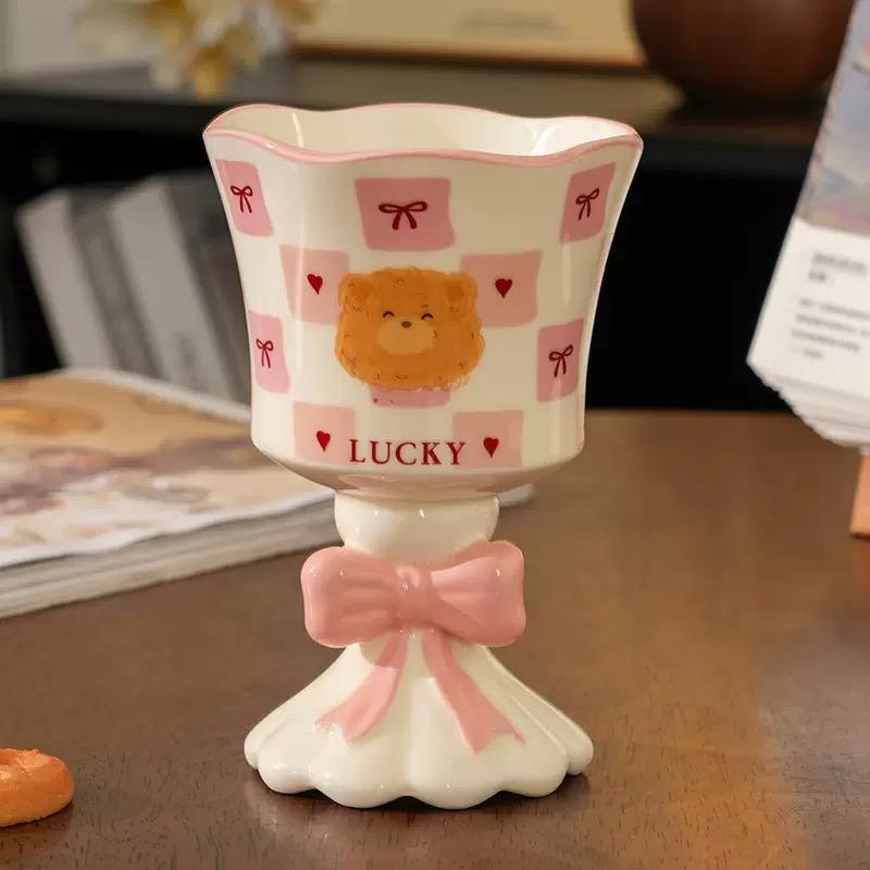 Cute bow 3D Ceramic Mug Stemware Hand-painted Irregular Large Capacity Coffee Mugs Cartoon Couple Water Cup Gift Dessert Cups