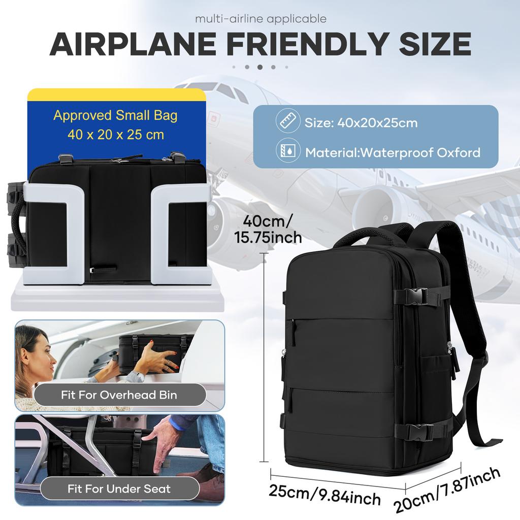 Ryanair 40x25x20 Reise-Rucksack Großes Fassungsvermögen Faltbare Wandertasche mit Vakuumbeuteln Manuelle Kompressionspumpe, Aufbewahrungsrucksack