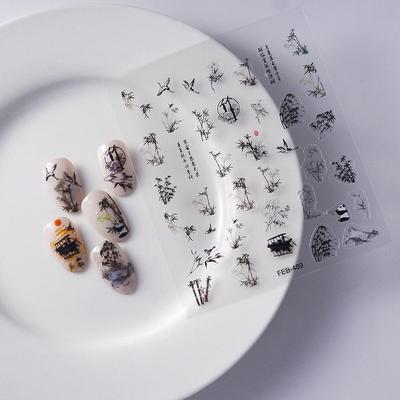 Green Bamboo Nail Art Stickers: Ink Bamboo Adhesive Decals - Elegant, Waterproof, Summer-Fresh Style