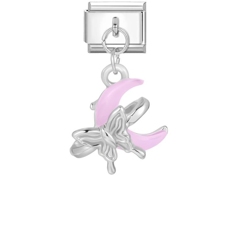 Pink Butterfly Romantic Flowers Heart Star Moon Pendant Italian Charm Links Fit 9mm Bracelet Stainless Steel DIY Making Jewelry