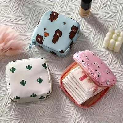 There Are 4 Color Options Available: Cartoon Sanitary Pad Storage Bag, Portable Girl's Menstrual Pouch, Large-capacity Small