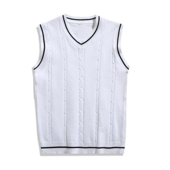 

Men Fashion Sleeveless Sweater Soft Vest Striped Trim V Neck Pullover Trendy Casual Dailywear Coat M