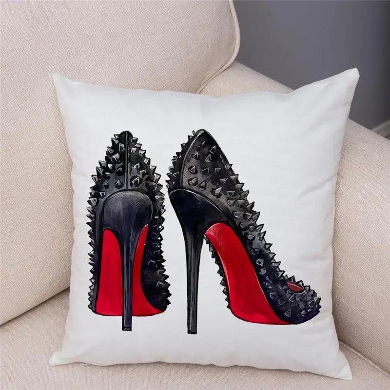 Women High Heels Printed Cushion Cover Bedroom Pillowcase Home Decor  Sofa