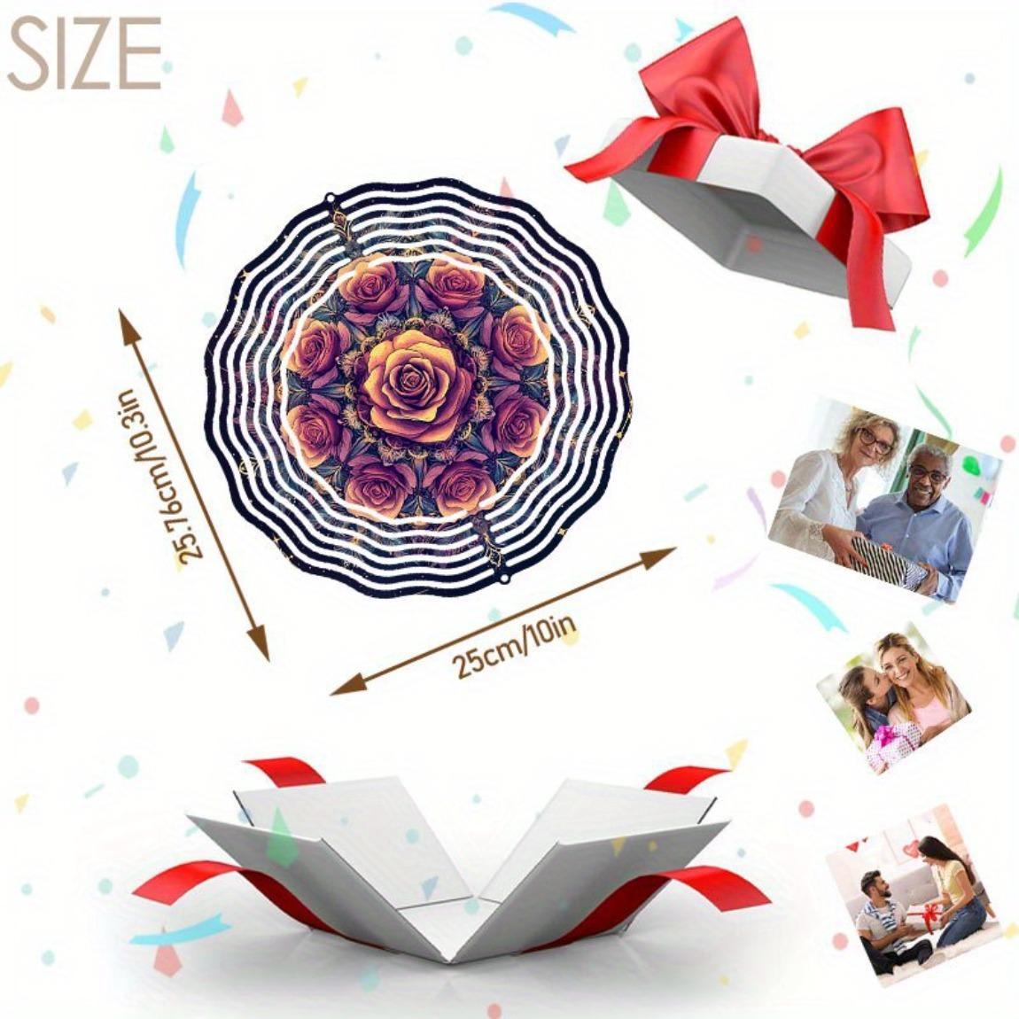 

Металлический колокольчик 3D Роза Калейдоскоп, уличный подвесной декор для сада, двора, с крючком, вращающимся на 360 градусов, простая установка, не требует питания