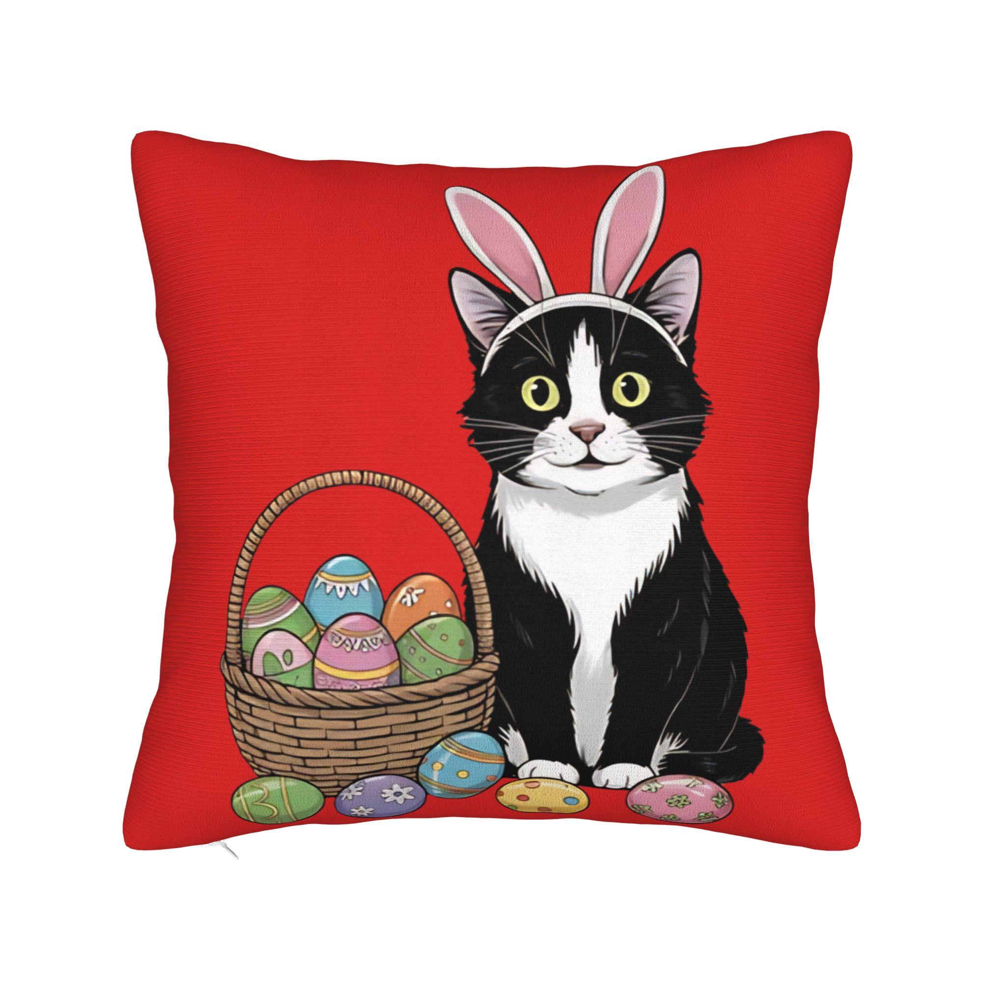 Funny Easter Cats Ears Bunny Eggs Pillow Case  Morden Pillow Cover Comfy Pillowcases For Living Room Bed Chair 30cmx30cm