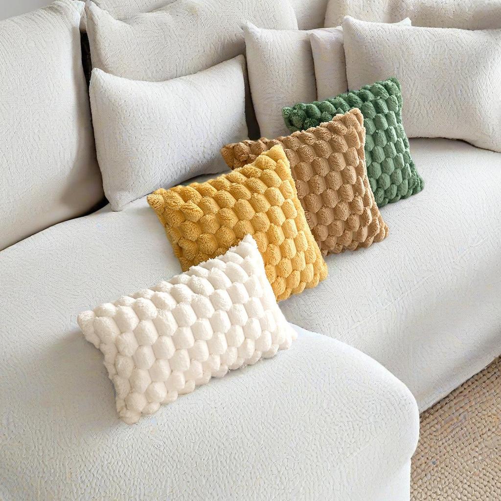 Imitation Rabbit Fur Cushion Cover - Plush Pineapple Pattern for Sofa or Bedroom