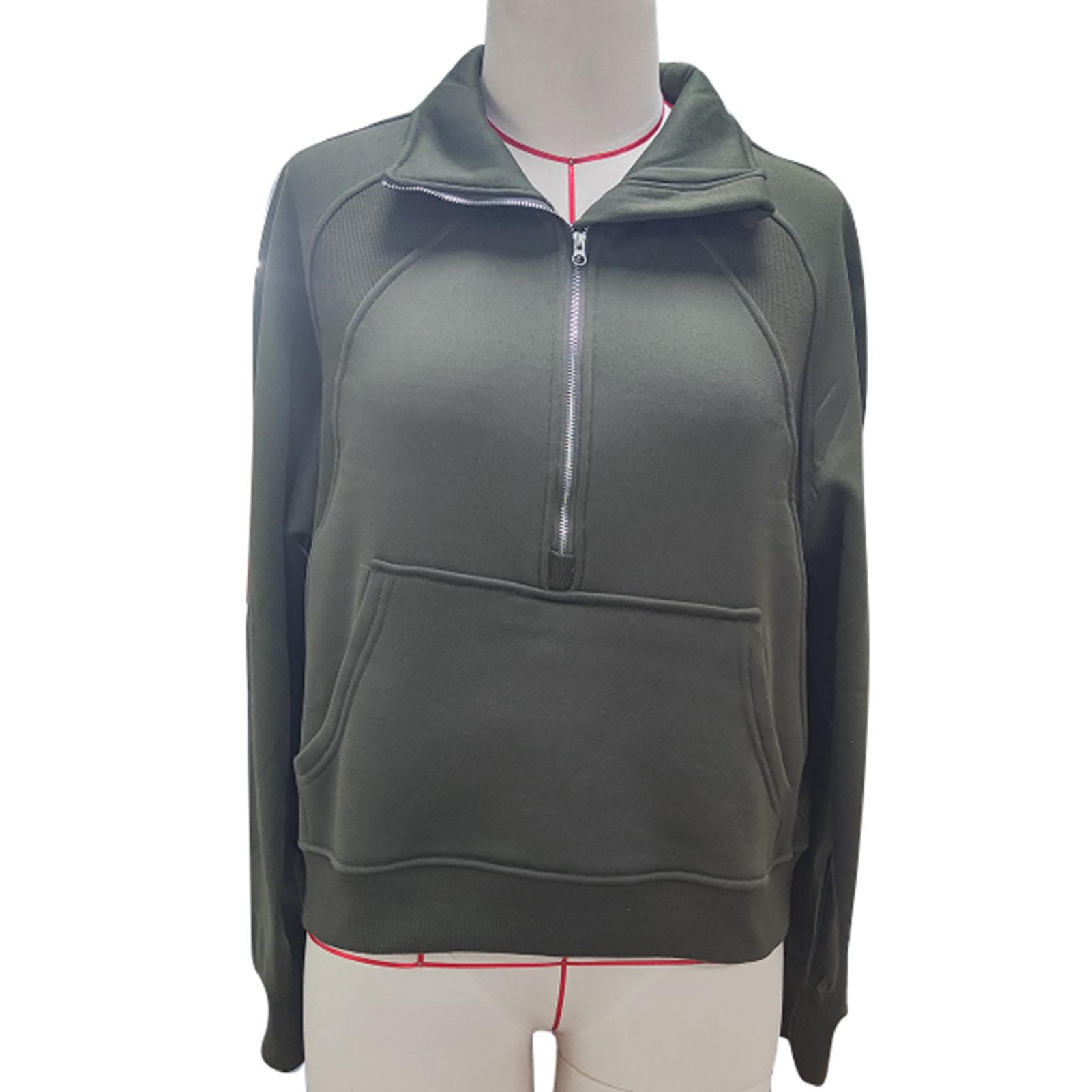 

Женский свитер с длинными рукавами, отложным воротником, полузастегивающейся молнией, большим передним карманом, повседневные свободные блузки S(for 2-4kg) зелёный