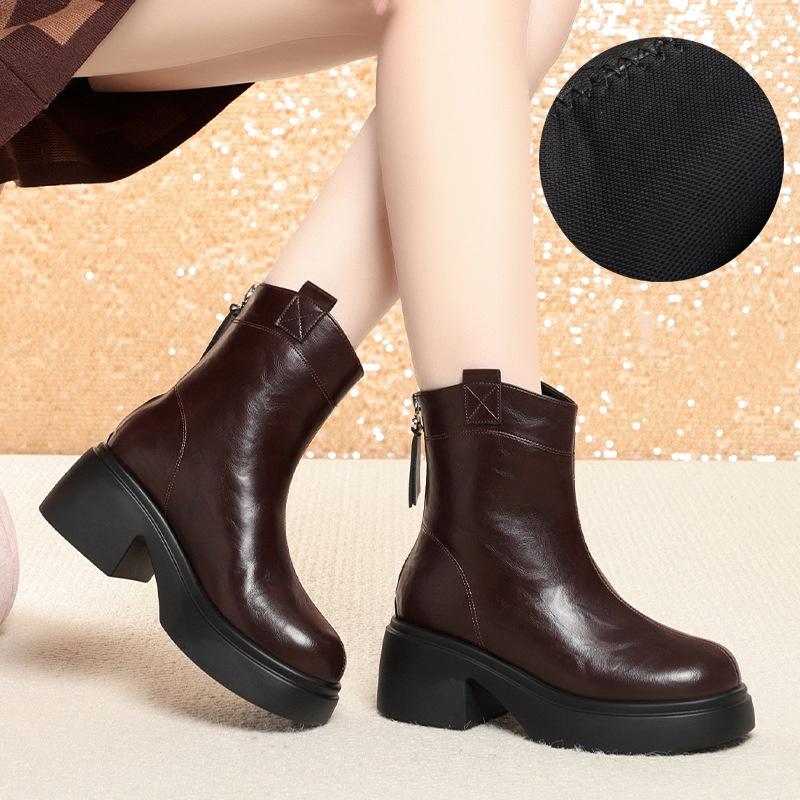 6cm British Style Women's Winter High Boots 2025 Thick Bottom Elegant Woman Heeled Shoes Short Motorcycle Ankle Botas Office Mom