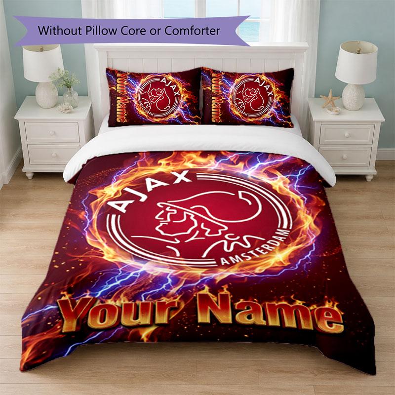 Set Biancheria da Letto Personalizzato Ajax Amsterdam con Nome Testo 1 Copripiumino+2 Federe Logo Calcio Regalo Personalizzato per Occasioni Speciali Decorazione Camera da Letto