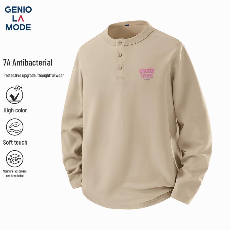 GENIOLAMODE Men's Henley Long-Sleeve T-Shirt