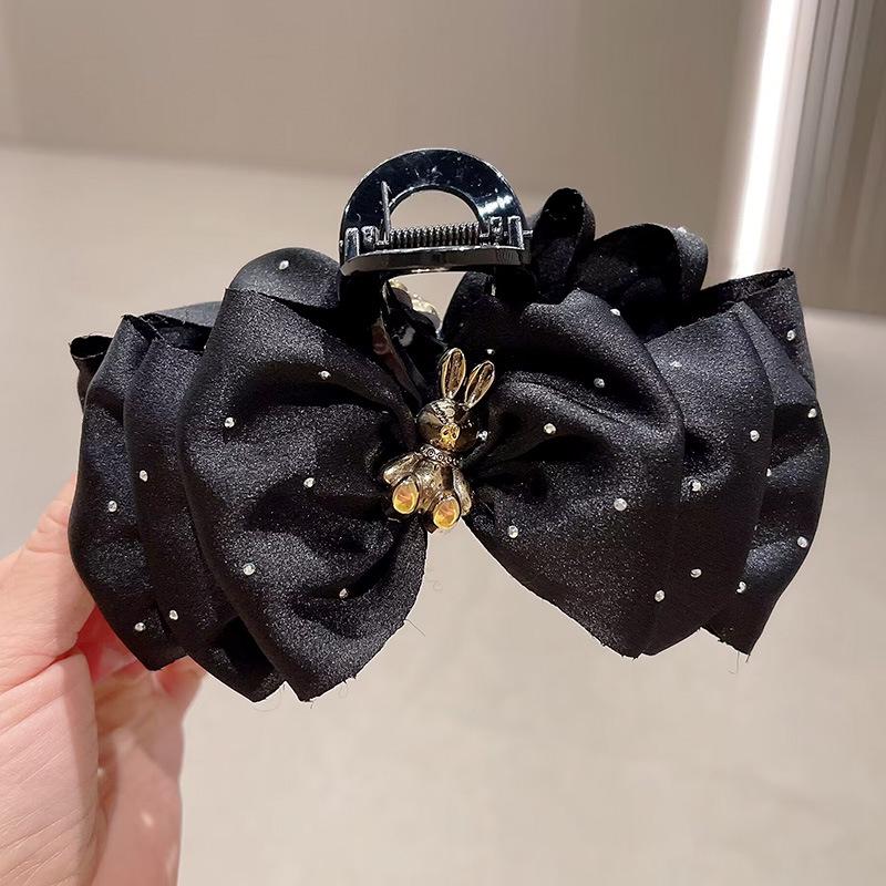 Elegant Retro Satin Bow Hair Clip for Women - Perfect for Low Ponytails and Head Ornaments