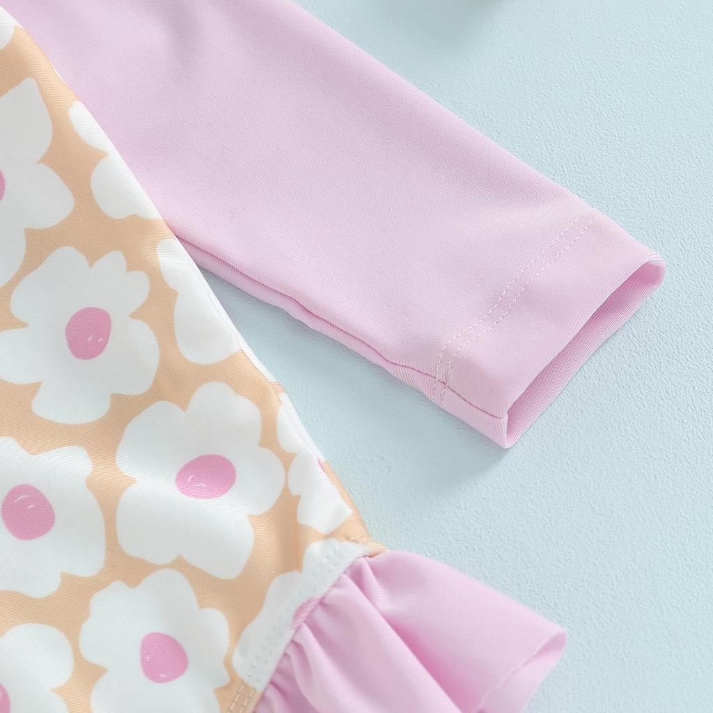 Toddler Girls Rash Guard Swimsuit Rompers  6 9 12 18 24 Months 3 Years Long Sleeve Patchwork Floral Print Suit Swimwear