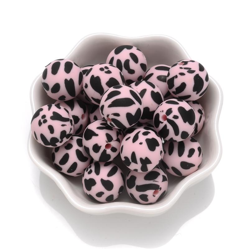 10Pcs 15mm Colorful Print Leopard Pattern Silicone Beads Ball Shape Teething Jewelry Beads For Teether Pacifier Chain Necklace