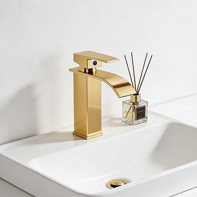 Gold Waterfall Basin Faucet - Vessel Sink Mixer Tap for Bathroom, Hot & Cold Water Home Use